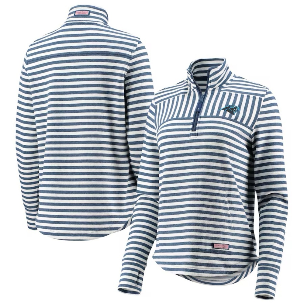 NWT Women's Vineyard Vines Navy Carolina Panthers Striped Quarter-Zip